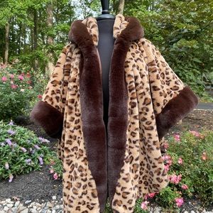 Leopard Faux Fur Cape with Hood